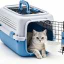 NEWBULIG 23" Hard-Sided Dog Carrier for Small Dogs & Cats, Blue | Plastic Dog Crate, Up to 22 lbs, 4-Sided Ventilation, Top & Front Door Access, Metal Wire Door, Integrated Food Bowl