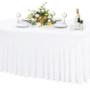 Table Skirt for 6ft Tables Spandex White Table Cover with Skirt 1Pack Stretchy Tablecloth Wrinkle-Resistant Ruffles Elastic Table Covers for Wedding, Banquet, Birthday Parties