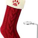 LHMTQVK Large Cat Dog Christmas Stocking, Embroidered Knit Christmas Stocking with Hook, Pet Christmas Stockings, Xmas Stockings for Dogs (Paw)