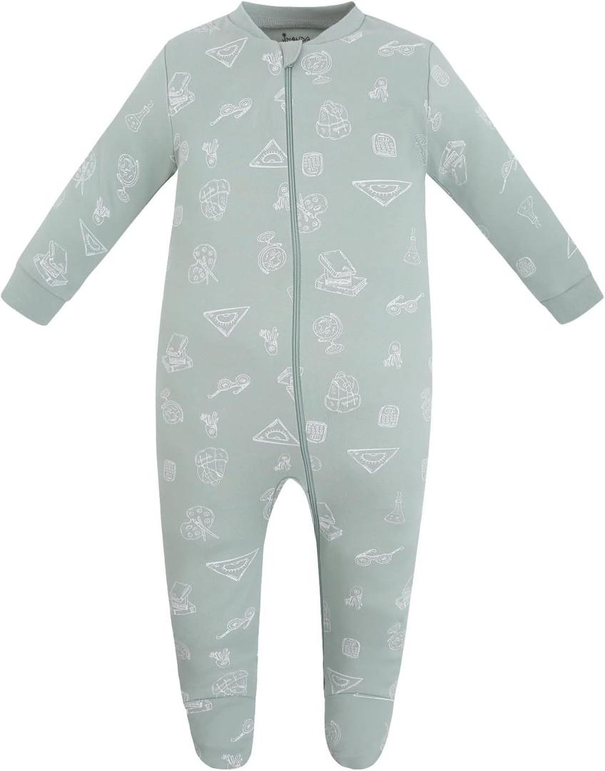 Jimonda Baby Pajamas 100% Cotton Gender Neutral One-Piece Footed,Long Sleeve Clothes,2-Way Zipper Closure Romper (0-3 Months, Dr.green)