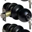 [3 Pack] BESTTEN Keyed Entry Door Knob, Entrance Door Lock, Keyed Different, Standard Ball, Matte Black