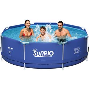 Metal Pro 8ft X 30in Round Pool Durable Steel Frame Above Ground Pool for Outdoor Backyard Swimming Pool Suitable Friends Family Adults Kids