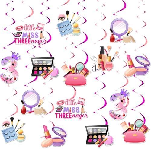 Balterever Little Miss Threenager Birthday Decorations for Girls Pink Purple Little Miss Threenager Birthday Hanging Swirls Makeup 3rd Birthday Decorations for 3rd Birthday Party Supplies