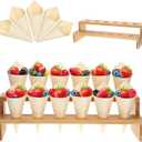 Queekay 100 Pcs Disposable Wooden Food Cones with 12 Holes Food Cone Display Stand Cone Holder for Charcuterie, Ice Cream, Catered Events, Party or Buffets(Straight,Bamboo)