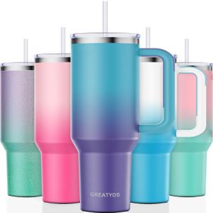 40 oz Tumbler with Handle and Straw Lid Insulated Tumblers Cups with Lids Straws Double Wall Vacuum Stainless Steel 40oz Tumbler Travel Mug Gifts for Men Women Him Her (Ocean Dream)