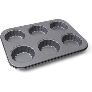 Mini Tart Pan, 2.75" Egg Tart Molds 6-Cavity Non Stick Fluted Mini Tart Mould, Reusable Quiche Bakeware Carbon Steel for Pies, Quiche, Cheese Cakes, Desserts(Not Included Cutting Mold)