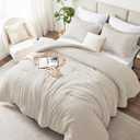 CozyLux Oversized Queen Comforter Set, 3 Pieces 98x98 Beige Soft Luxury Cationic Dyeing Bedding All Season, Lightweight Breathable Fluffy Bed Sets with 1 Alternative Comforter and 2 Pillow Shams