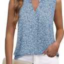 Timeson Women's Chiffon V Neck Sleeveless Blouse Tops Office Work Shirts (Blue, L)