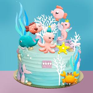 Gyufise 12 Pack Under The Sea Cake Decoration Ocean Animal Devil Fish Crab Dolphin Octopus Seahorse Cake Toppers for Ocean Mermaid Theme Party Supplies Blue