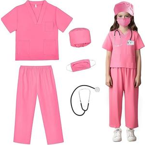 Kids Doctor Scrub Costume,Halloween Cosplay Dress up,Nurse Scrub Set Gift for Boys and Girls 3-12Years 