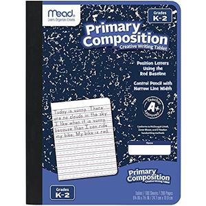 Mead Primary Composition Book, Primary Ruled Journal, Grades K-2, 7-1/2" x 9-3/4", 100 Sheets, Blue Marble (09902), Pack of 2