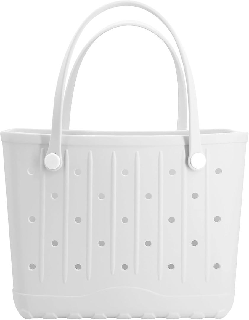 CXY Rubber Beach Bag EVA Waterproof Tote Bags Washable Sand-proof Travel Handbags for Pool Boat Groceries Work Sports (Small, White)