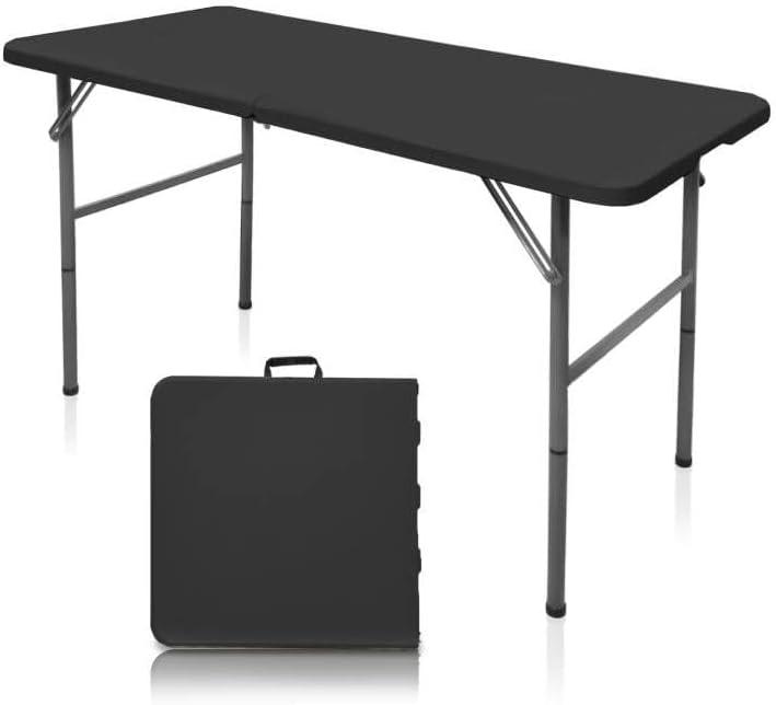 Gocamptoo Folding Table,4ft Indoor Outdoor Heavy Duty Portable Folding Square Plastic Dining Table w/Handle (Black)