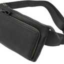 Hebetag Leather Waist Pack Fanny Bag for Men Women Outdoor Travel Sports Running Walking Hiking Hip Bum Belt Slim Cell Phone Purse Casual Waist Wallet Pouch (#02Black)