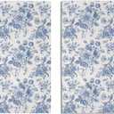 Blue Floral Spring Hand Towels for Bathroom Set of 2 Vintage Flowers Botanical Print Cream White Decorative Handtowels Soft Absorbent Seasonal Bath Towel for Home Guest Room Hotel Gym Spa, 28"L x 14.5"W