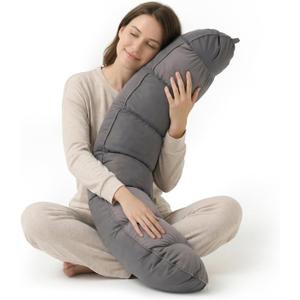 Peallow(Pat. Pend) Long Round Body Pillow for Adults, Bolster Pillow for Sleeping, Soft and Supportive Pillow for Sleeping & Lumbar Support