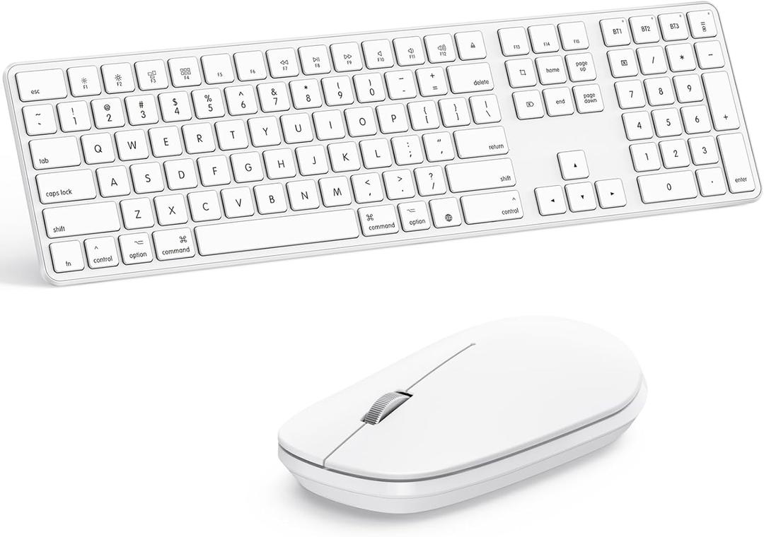 Bluetooth Keyboard and Mouse for Mac,OMOTON Wireless Multi-Device Keyboard with Numeric Keypad, Keyboard and Mouse Combo, for MacBook Pro/Air, iMac, iMac Pro, Mac mini, Mac Pro (White)