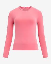 Ficerd  Women's Ribbed Long Sleeve Tops, Crew Neck Slim Fit Knit Undershirts Basic Casual Stretch Layering Tee Shirts( Rose Pink,Small)