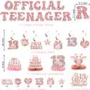13th Birthday Decorations for Girls 53pcs Official Teenager Decorations Backdrop, Banner, Honeycomb Centerpieces, Hanging Swirls, Foil & Latex Balloon, Cake & Cupcake Toppers, Sash, Pom Poms