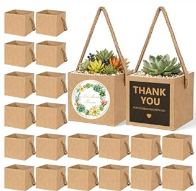 ULLIKI 2.5 Inch Succulents Wrap Bags with Thank You & Let Love Grow Stickers, Mini Succulent Gift Bags with Handles, Succulent Party Favors for Guests, Garden Party Favors for Guests (Brown 40pcs)