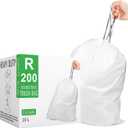 Makeronics Code R 2.6 Gallon Heavy Duty Drawstring Plastic Trash Bags Compatible with simplehuman Code R 200 Count (Pack of 1) White 10 Liter