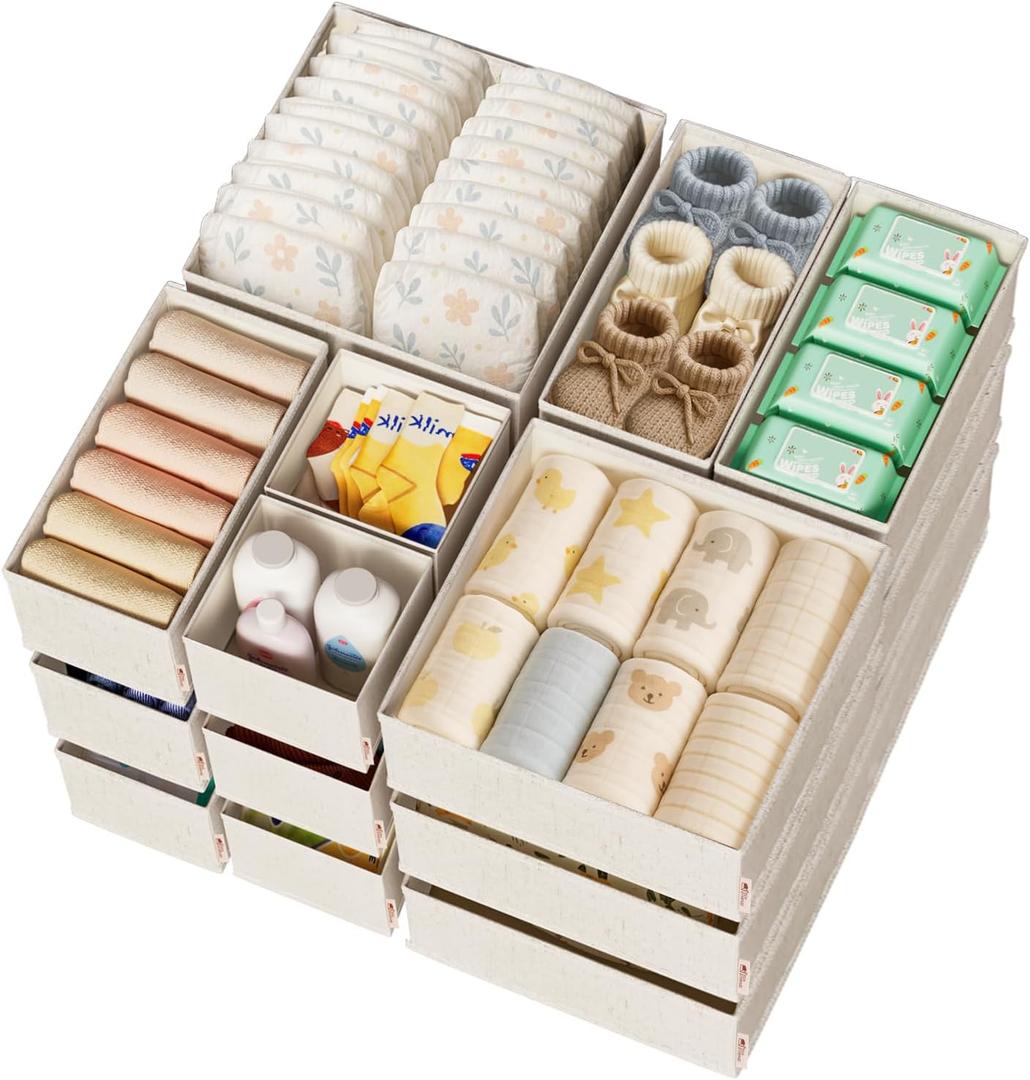 ZenStorage Linen Drawer Organizers for Nursery, Dresser & Closet (20-Pack)  Sturdy, Collapsible Nursery & Dresser Dividers for Baby Clothes, Socks, Underwear & Essentials  Multi-Size Set, Beige
