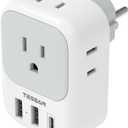 TESSAN Type E F Plug Adapter, Germany France Power Adapter with 3 USB Ports(1 USB C), 4 AC Outlets Travel Adaptor for US to Europe EU Spain Iceland Korea Greece Russia German French