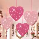 Jenaai 4 Pcs 11 Inch Valentines Large Heart Ornament Pink Glitter Hanging Hearts Decorations for Valentine's Day Tree Home Ceiling Wedding Birthday Party Decorations