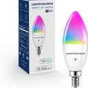 Lightinginside E12 Smart Light Bulbs 60W Equiv., Work with Alexa/Google Home/Smart Life, 500LM 6W RGBCW Candle Candelabra LED Light Bulbs, No Hub Required, 2.4G WiFi Bluetooth Bulb, ETL Listed, 1PC