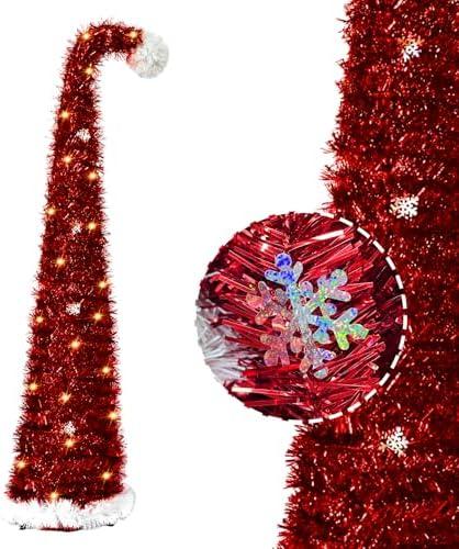 6FT Pop up Christmas Tree - Deeteck Fully Decorated Pre-Assembled Artificial Christmas Tree with Lights Snowflake - Easy to Assemble Foldable Christmas Tree - Decorations for Christmas Halloween