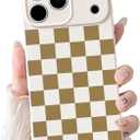 NITITOP Compatible for iPhone 17 Pro Max Case Cute Checkered - Brown | Aesthetic Checkerboard Design, for Girls Women Men, Girly, Soft TPU, Full Camera Lens, Protective, Shockproof Phone Cover