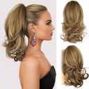 14 Inch Ponytail Extension - Wavy Pony Tails Hair Extensions, Claw Clip Ponytail Extension, Synthetic Hair Extensions Ponytail, Clip on Ponytails for Women (Light Brown With Beige Highlights)