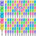 Boao 72 Pcs Stackable Pencils Plastic Bear Pencils 5 in 1 Stacking Colored for Birthday Bear Party Equipment