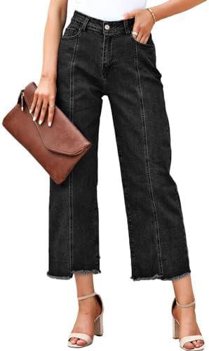 Sidefeel Women's Jeans High Waisted Wide Leg Loose Fit Straight Leg Zimbaplatinum Cropped Denim Pants, Size 6
