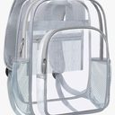 HEEYA Clear Backpack Heavy Duty Transparent Backpack for Security, Sports, Work, Travel, Stadium, Grey