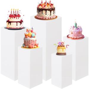 HAISIWLKJ White Premium Square Pedestal Stands, Set of 5 Reusable Metal Square Plinths Dessert Table Cube Display Pillars for Birthday Wedding Bridal Baby Shower Party Decorations