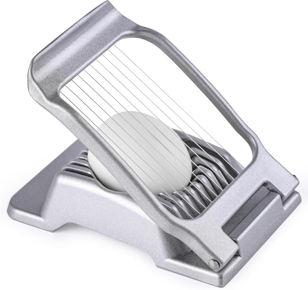 Egg Slicer for Hard Boiled Eggs, Stainless Steel Wire, Heavy Duty Aluminium Egg Cutter Dishwasher Safe for Egg Strawberry Soft Fruit (Silver)