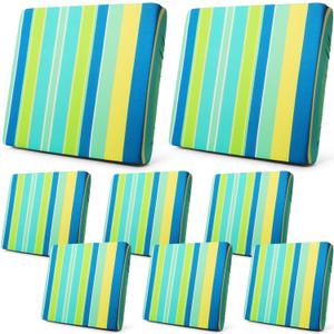 Newwiee 8 Pcs Patio Stretch Sofa Cushion Cover Outdoor Cushion Covers Replacement Patio Furniture Couch Slipcovers Chair Seat Soft Flexibility Protector(Green Yellow Blue)