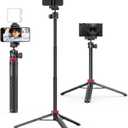 ULANZI MT-44 Extendable Phone Tripod, 59" Selfie Stick Vlog Stand with 2 in 1 Phone Clip, 360 Ball Head Camera Tripod for iPhone Sony DJI Osmo Nano Action Camera, Lightweight for Travel