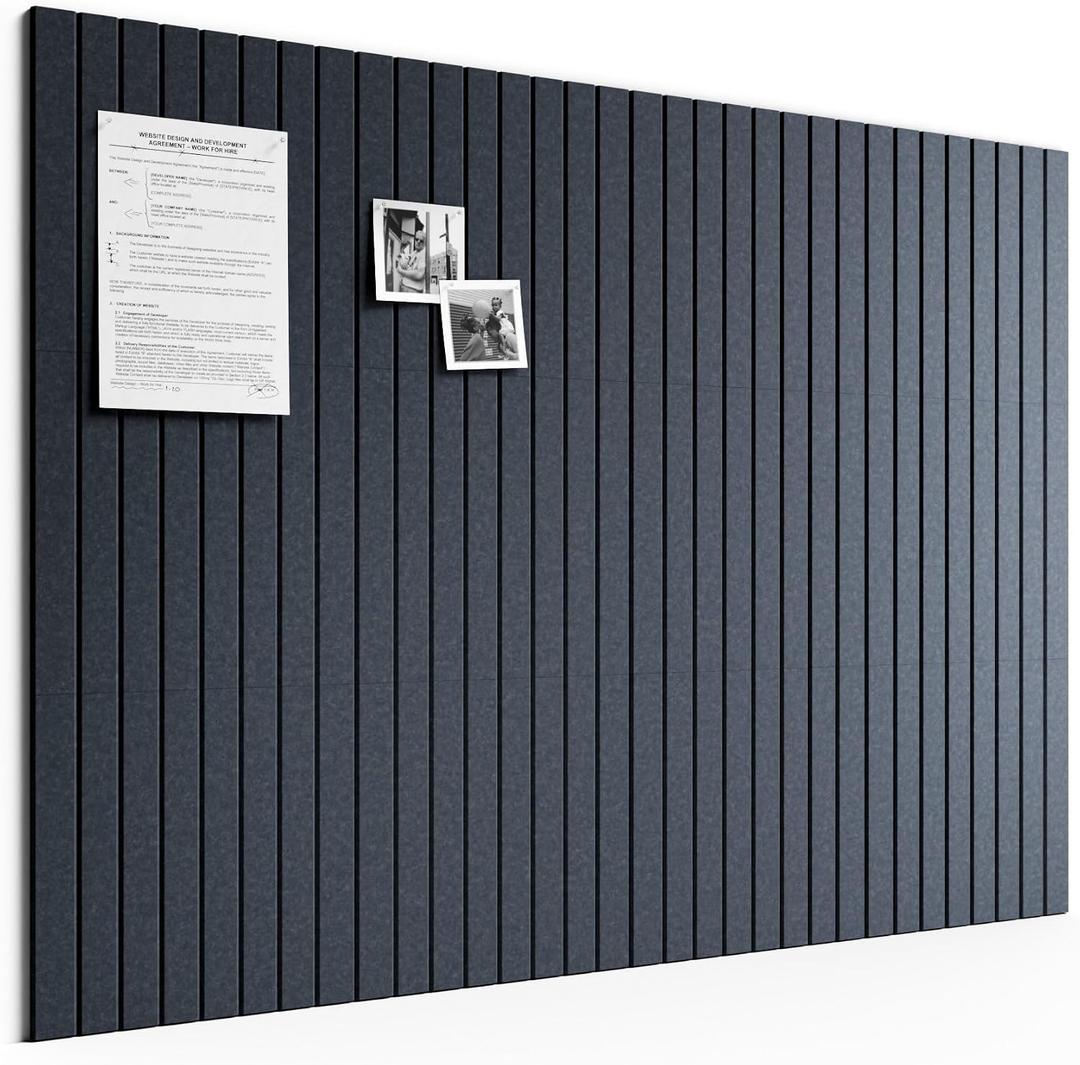 Bumusty Large Cork Board Alternative-48 x 36" Felt Bulletin Board Tiles, with 30 Pushpins, 70 Adhesive Tabs, Fine-Stripe 12-Pack, Cork Boards for Office Push Pin Board-Deep Charcoal Blue