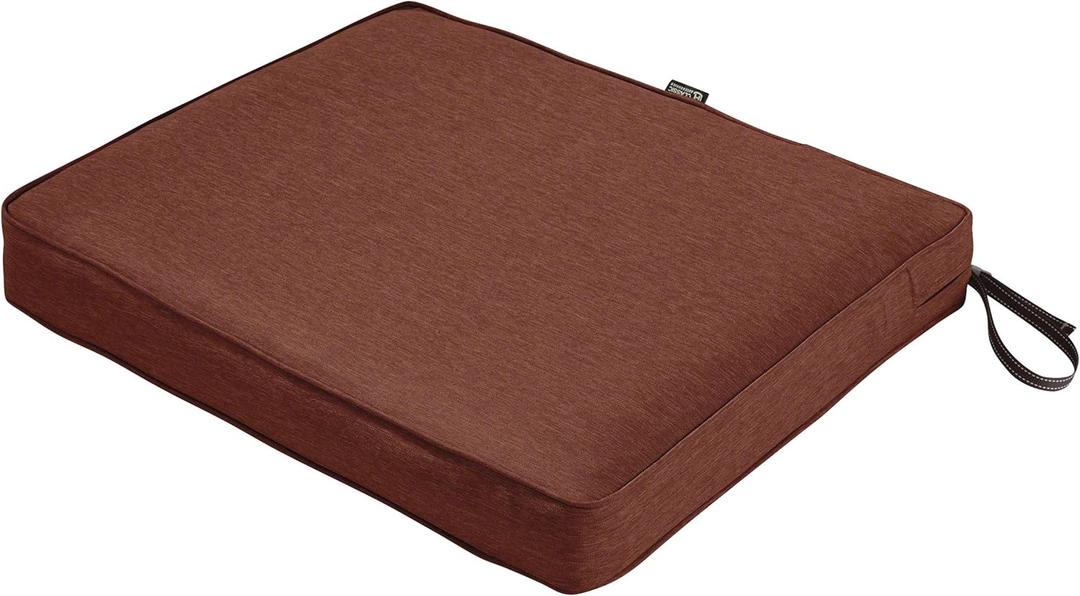 Classic Accessories Montlake Water-Resistant 21 x 19 x 3 Inch Rectangle Outdoor Seat Cushion, Patio Furniture Chair Cushion, Heather Henna Red, Outdoor Cushion Cover