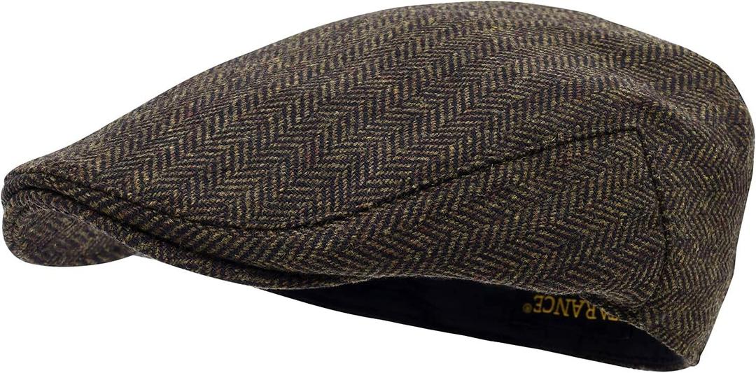 STARANCE Men Hat Wool Blend Newsboy Ivy Tweed Flat Cap (Herringbone Coffee, 7 3/ 4)