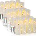 Flameless Candles, with Embedded Star String, Battery Operated Candles Flickering LED Pillar Candles with Remote Control and Timer, Home Decoration Add a Warm and Romantic Atmosphere Set of 24 (White)