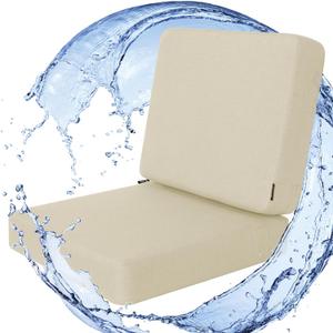 Favoyard Outdoor Deep Seat Cushion Set, Rainproof & 3-Year Fade Resistant Patio Furniture Cushions with Removable Seat Bottom & Back Cushion Covers for Chair, Sofa, Beige (Seat 24x24In Back 24x20In)