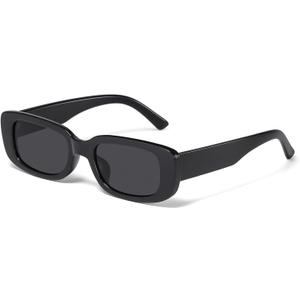 JASPIN Rectangle Sunglasses for Women Men Trendy Y2k Retro 90s Sun Glasses UV400 Protection Cool Square Frame (Black)