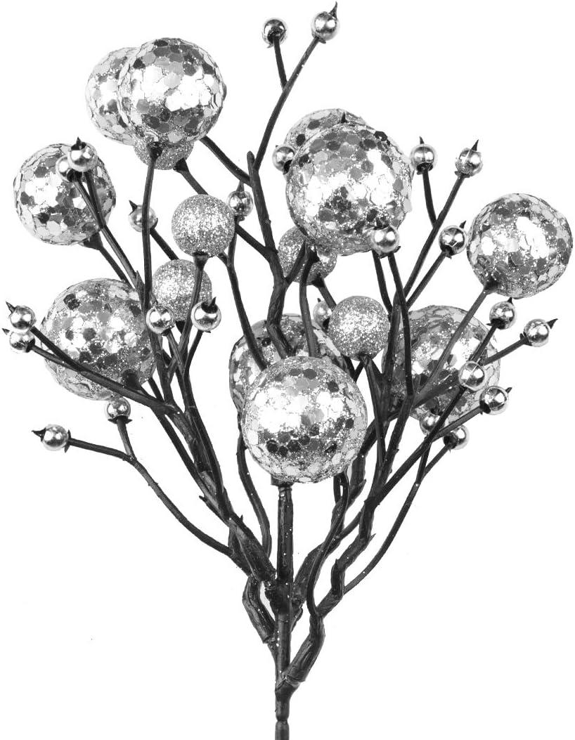 Norme 12 Pcs 16 Inches Glitter Silver Picks for Christmas Tree Decoration Silver Christmas Tree Ornaments DIY Xmas Floral Picks Artificial Berry Stems Twigs for Xmas Holiday Wedding Party