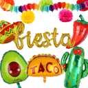 Fiesta Balloons Letter Banner Mexico Taco Llama Cactus Avocado Chili Pepper Mylar Balloon Birthday Mexican Fiesta Theme Cinco De Mayo Party Decor 13 Pcs Set