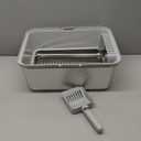 TIUUBT Stainless Steel Sifting Litter Box for Pine Pellets, Sifting Cat Litter Box with Sifter, High Side for Small Cats, AntiLeakage, Odor Control, Includes Scooper, 17.7" x 13.8" x 11"