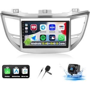 UNITOPSCI 4G+64G 8Core Android 13 Car Stereo for Hyundai Tucson 2015-2018 Wireless Apple CarPlay Android Auto 9 Touchscreen Bluetooth 5.0 GPS Navi DSP Mirror Link WiFi FM/RDS SWC+Backup Camera Mic