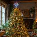 MEETYAMOR Smart Christmas Tree Topper, 13" 130 LEDs RGB Color Change Lighted 8-Point Star Tree Topper, App, Remote & Touch, USB Powered 3D Infinity Mirror Music Sync Treetop Decor for Xmas Party Gift